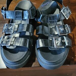 ASOS Black Croc-Embossed Triple Buckle Women's Sandals... BRAND NEW 10